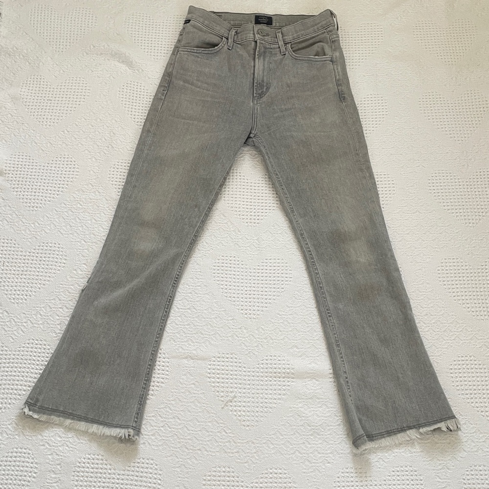 Citizens of Humanity Drew Fray High Rise Flare Crop Ankle Size 26 Ash Gray - Picture 3 of 13